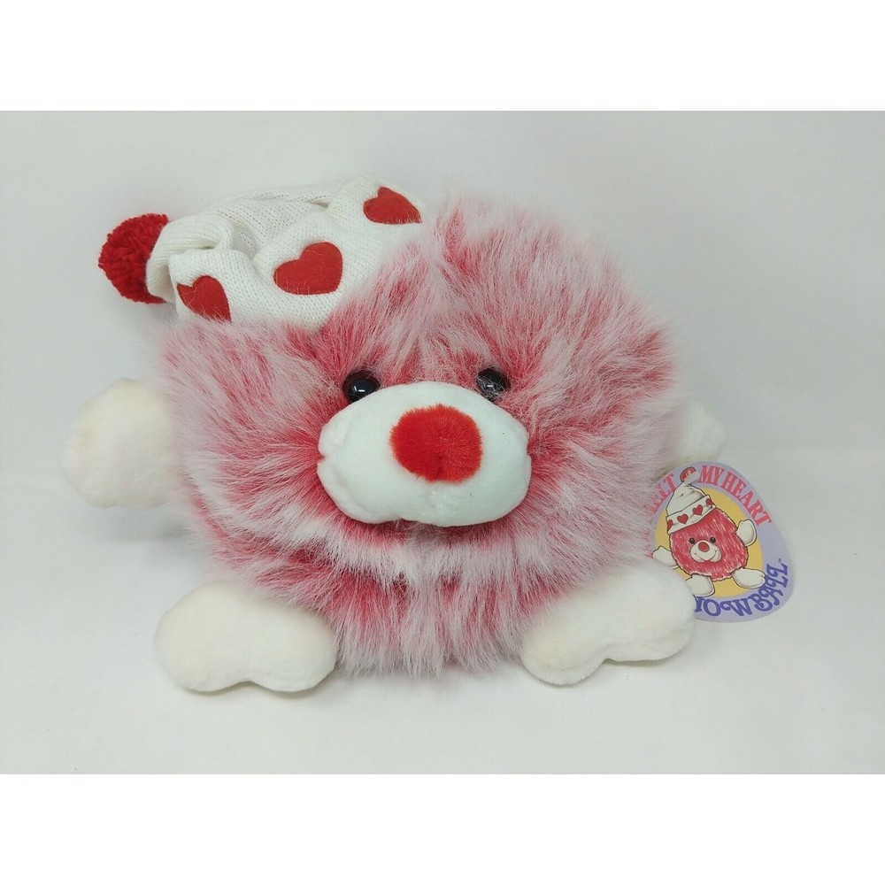 Commonwealth Snowball Pink Heart‎ Puffball Plush VTG 90s 1990s Cute Christmas
